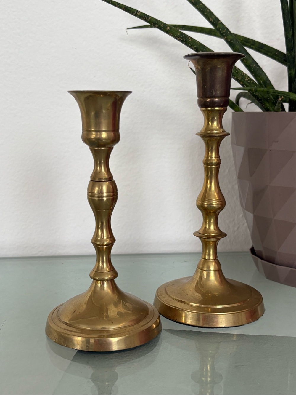 Vintage Pair of Brass Taper Candle Holders